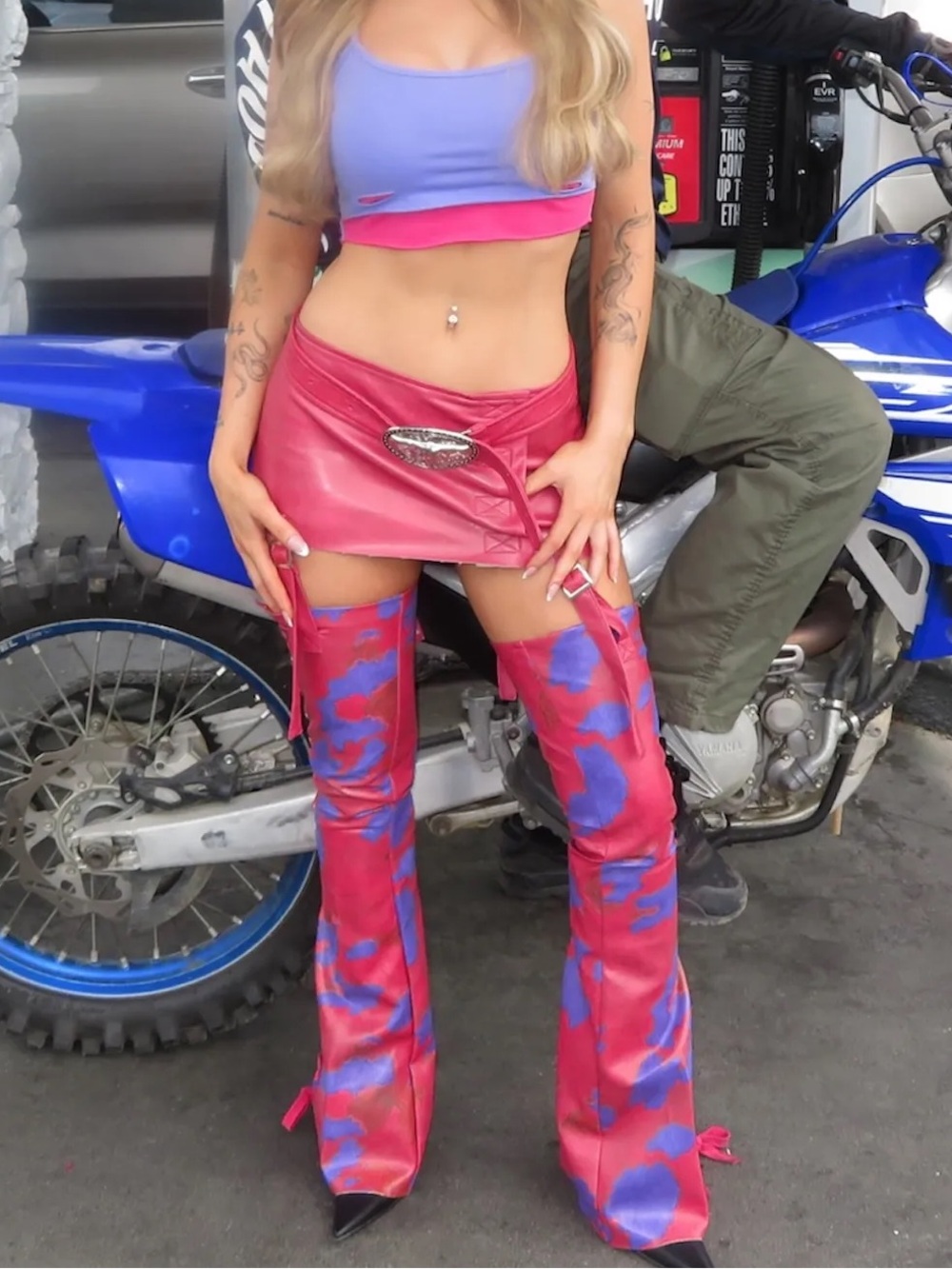 Fast and curious Suki costume! Purple Crop Tank & Red Leather Mini Skirt Set